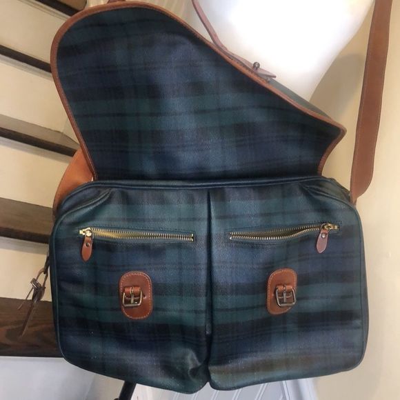 K RALPH LAUREN Black Watch Plaid Crossbody Messenger Camp School College Bag - Picture 5 of 17
